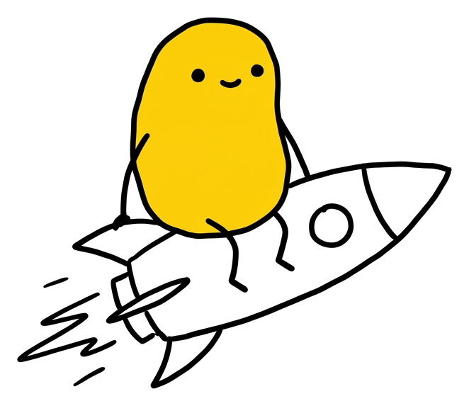 Yellow dude riding a rocket